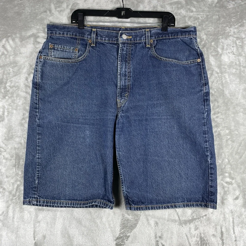 Vtg Y2K Levis 569 Denim Jean Shorts Mens 38x11 Jorts Worn-in Faded Distressed